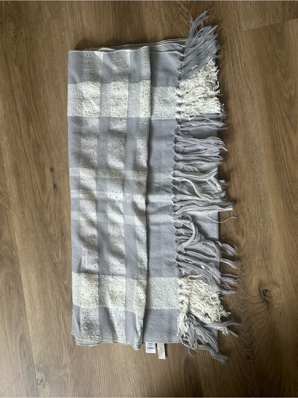 LOFT Light Gray and White Fringe Scarf Wrap